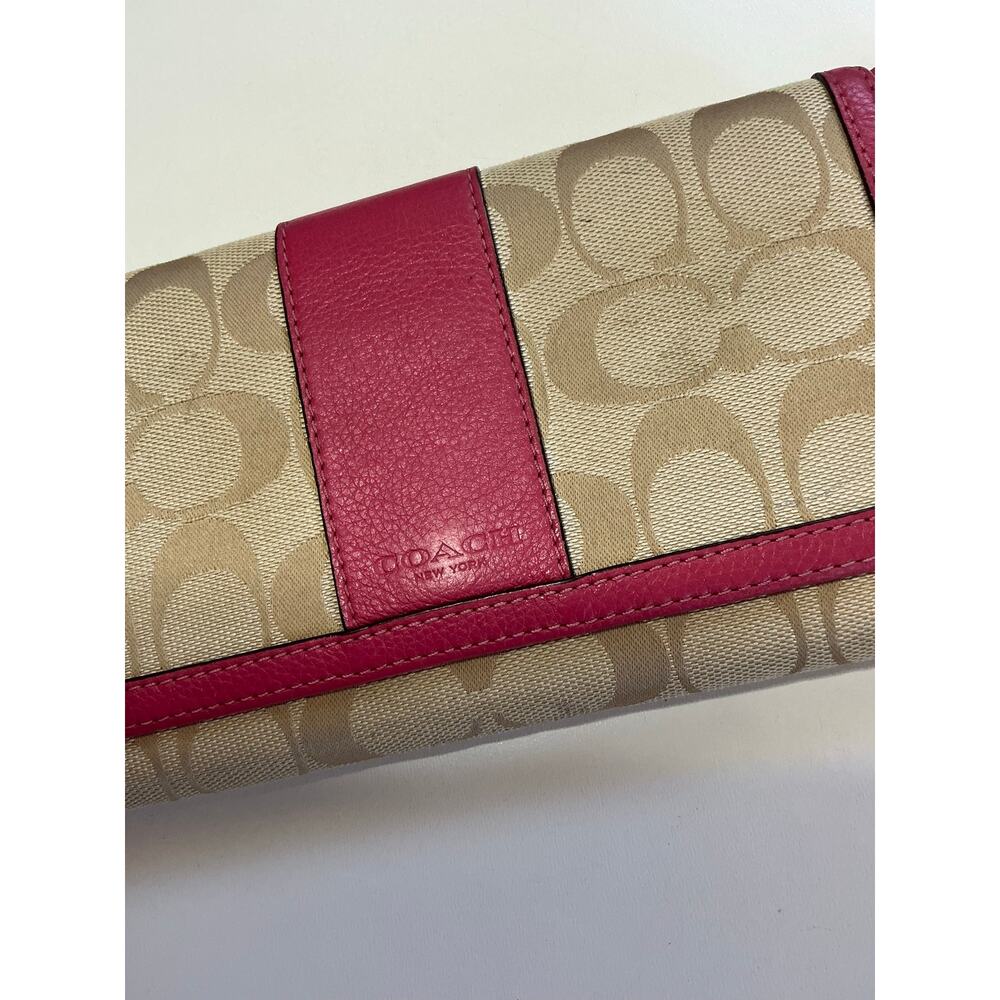 Coach Signature Stripe Canvas & Pink Leather Trifold Wallet Retail $258 GUC-EUC - Picture 2 of 16
